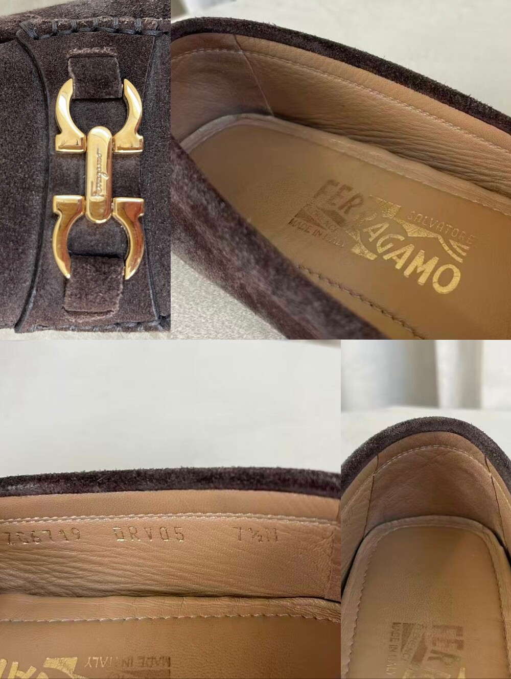 Vintage Salvatore Ferragamo Brown Suede Bit Loafers with Gold Hardware - Picture 7 of 8